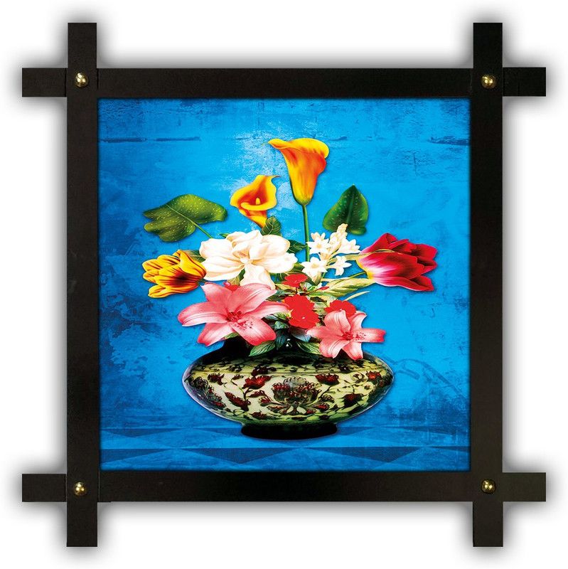 Poster N Frames Cross Wooden Frame Hand-Crafted with photo of Flower (floral) m-64-crossframe Digital Reprint 16.5 inch x 16.5 inch Painting  (With Frame)