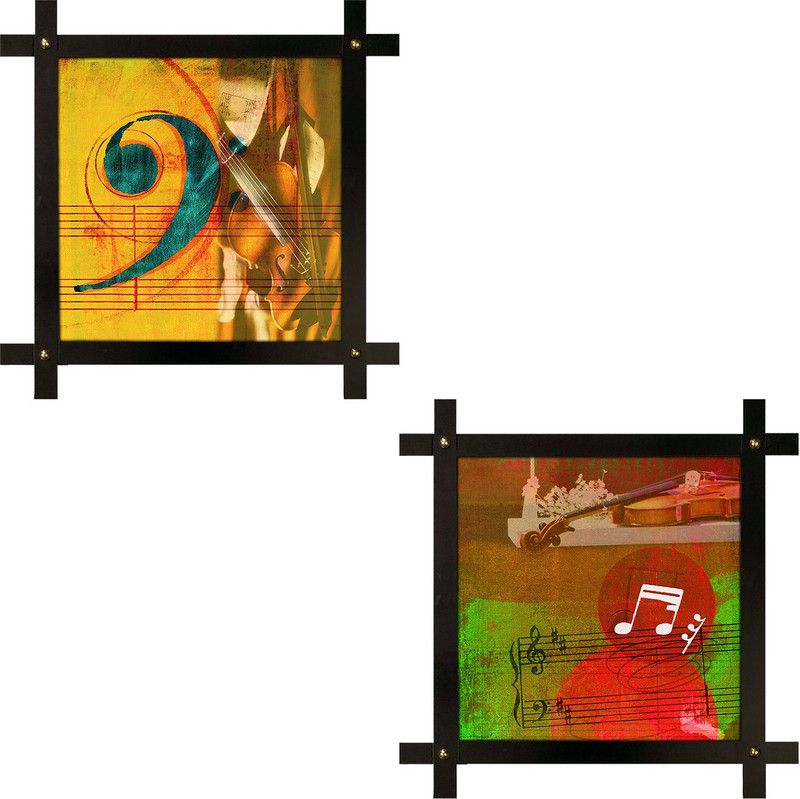 Poster N Frames 2(two) Hand-Crafted Decorative Style Wooden Frame with photo of music each Size :16.5X16.5-inch (42x42-cm) Digital Reprint 16.5 inch x 16.5 inch Painting  (With Frame, Pack of 2)