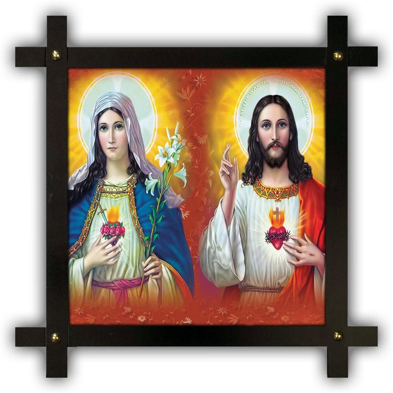 Poster N Frames Cross Wooden Frame Hand-Crafted with photo of Lord Jesus 13466-crossframe Digital Reprint 16.5 inch x 16.5 inch Painting  (With Frame)