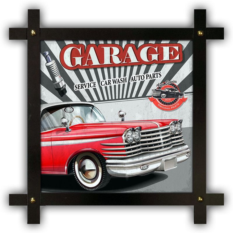 Poster N Frames Cross Wooden Frame Hand-Crafted with photo of Vintage garage retro poster p-22 Digital Reprint 16.5 inch x 16.5 inch Painting  (With Frame)