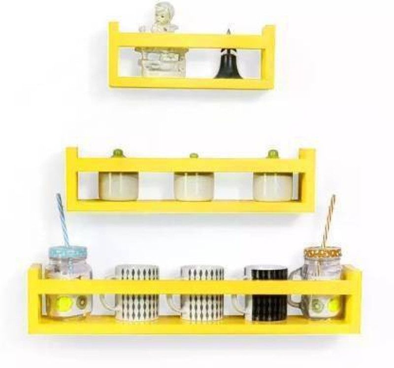 AN Craft Wall shelf U Rack shape shelves set of 3 mdf MDF (Medium Density Fiber) Wall Shelf  (Number of Shelves - 3, Yellow)