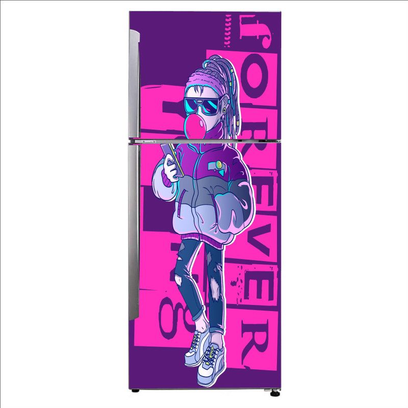 Advait Designs 60 cm Advait Designs Decorative girl forever art wisgoon purple pink Exta Large Sticker For Fridge Décor Self Adhesive Sticker  (Pack of 1)