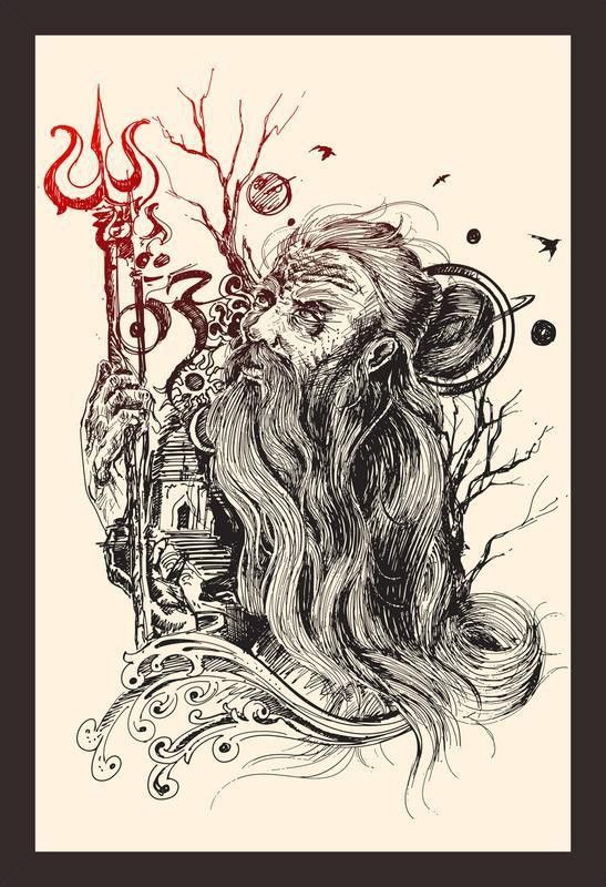 Mad Masters Mad Masters Old ascetic holding Trishul, concept of lord Shiva, monochrome. 1 Piece wooden framed painting |Wall Art | Home Décor | Painting Art | Unique Design | Attractive Frames Digital Reprint 18 inch x 12 inch Painting  (With Frame)