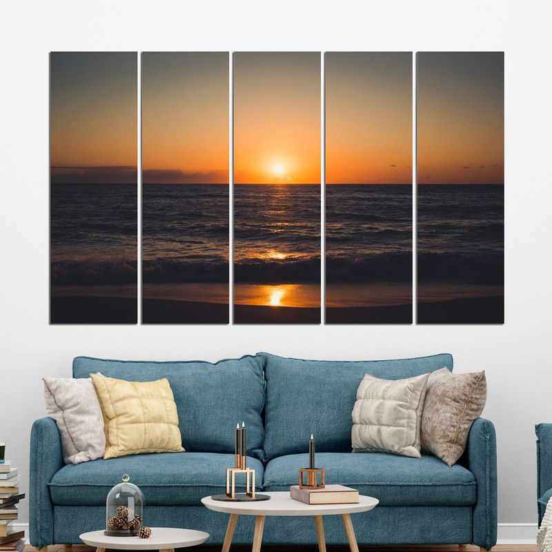 Coloriffy Multiple Frames Beautiful Sunrise Wall Painting for Living Room, Bedroom, Office, Hotels, Drawing Room | Split Painting of 5 (130cm X 76cm) Digital Reprint 30 inch x 52 inch Painting  (With Frame, Pack of 5)