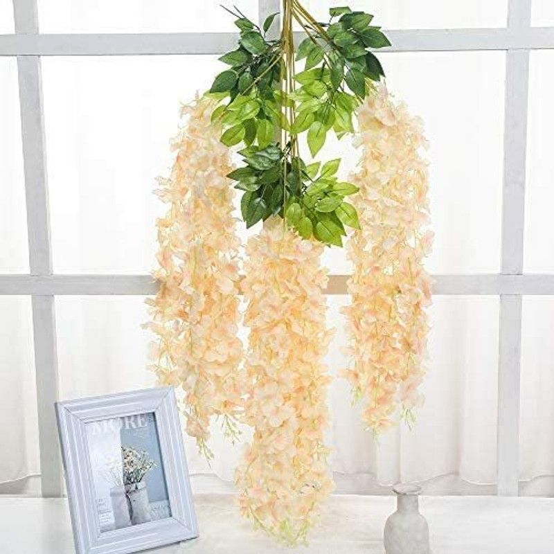 well art gallery Beige Westeria Artificial Flower  (43.2 inch, Pack of 6, Vine & Creepers)