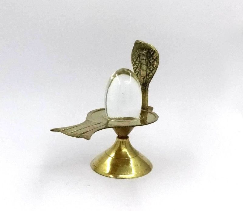 VALUE CRAFTS 43 grams Shiva Shivling with Crystal Sphatik Lingam 55 ct for Worship Decorative Showpiece - 7 cm  (Brass, Gold)