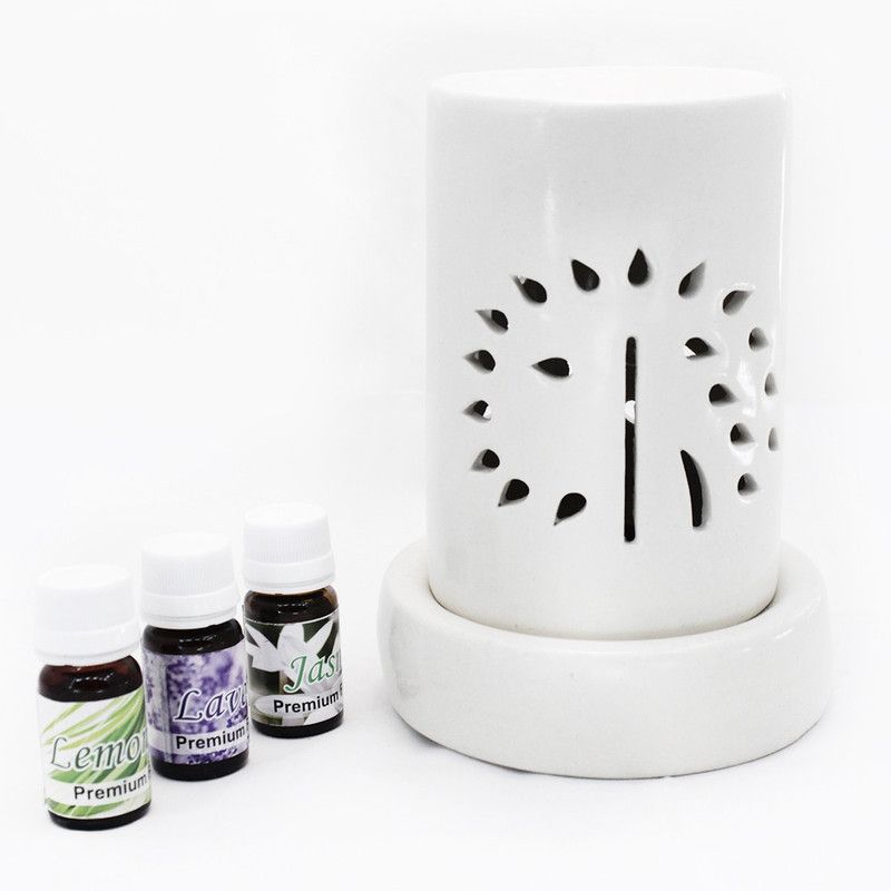 Bright Shop Ceramic Electric Aroma Diffuser White Colour Cylinder Shape Flower Cut Design Air Freshner Oil Burner With Fragrance Aroma Oil Diffuser Set  (4 x 2.5 ml)