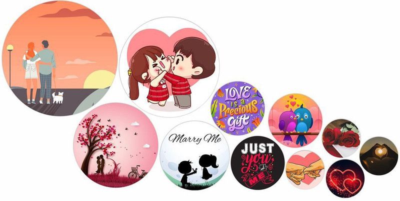 KREEPO Spread of Love Theme MDF Cut-out Round Shape for Wall Decor(11pcs)_K02 Pack of 11  (Multicolor)