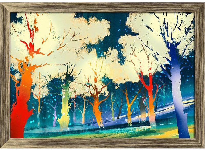 Artzfolio Fantasy Forest With Colorful Trees Framed Wall Art Painting Print Canvas 12 inch x 16.7 inch Painting  (With Frame)