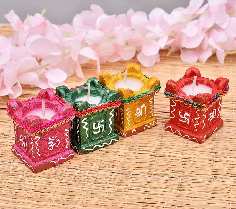 Parnika WaxFilled Tulsi Diyas Candle  (Multicolor, Pack of 4)