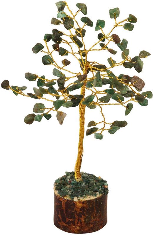 Shubhanjali Green Aventurine Stone Studded Semi Precious Tree for Vastu, 110 Beads Natural Crystal Aventurine Stone Tree for Home Decor, Good Luck, Golden, Housewarming Gift Decorative Showpiece - 21 cm  (Stone, Multicolor)
