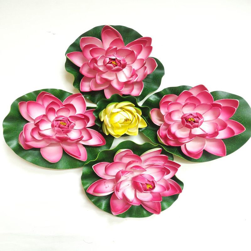 artificial hub Floating lotus medium & Large Red, Yellow Lotus Artificial Flower  (7 inch, Pack of 5, Single Flower)