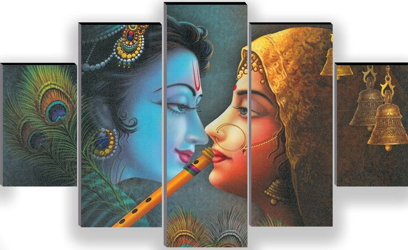 WALLMAX Set of 5 Radha Krishna UV Coated Print Home Decorated Digital Reprint 18 inch x 30 inch Painting  (Without Frame, Pack of 5)