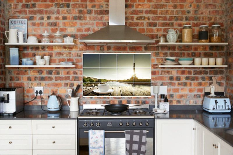 AK Graphics 50 cm A cup of coffee near the Eiffel Tower kitchen wall sticker Self Adhesive Sticker  (Pack of 1)