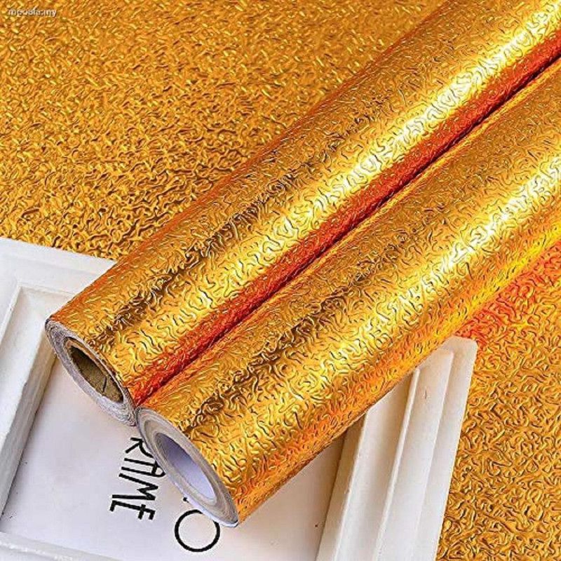 Shelzi 500 cm 5 Meter Gold Backsplash Wallpaper Stickers, Silver Foil Wallpaper-Kitchen Stickers Self Adhesive Kitchen Aluminum Foil Stickers Oil Proof Waterproof High-Temperature Kitchen Stove Sticker Self Adhesive Sticker  (Pack of 1)