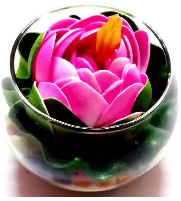 Green Plant indoor Floating11122 Multicolor Lotus Artificial Flower with Pot  (6 inch, Pack of 1, Flower with Basket)