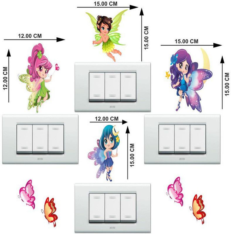 AK GRAPHICS 12 cm Butterfly fairy switch wall sticker Self Adhesive Sticker  (Pack of 5)