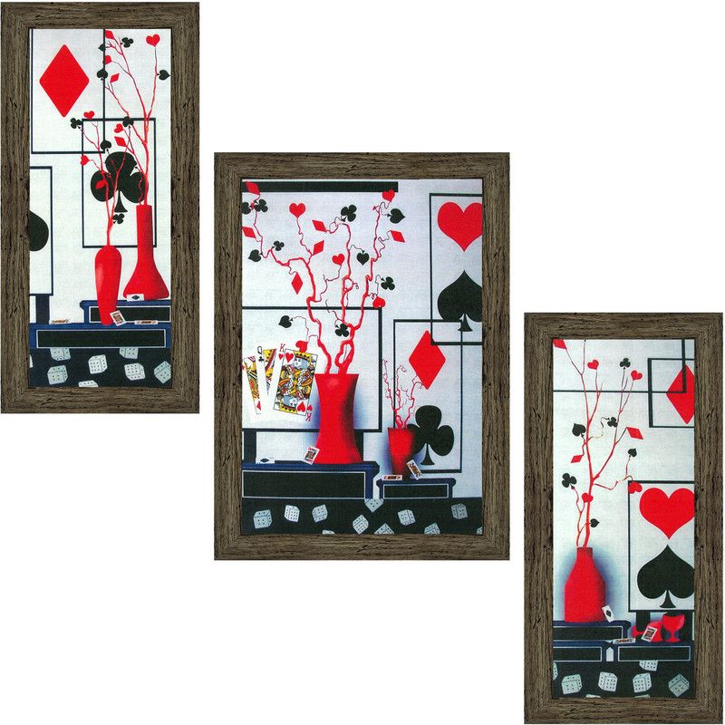 Indianara Set of 3 Flowers in Vases Art Framed Art Painting (0330EBY) without glass Digital Reprint 13 inch x 10.2 inch Painting  (With Frame, Pack of 3)