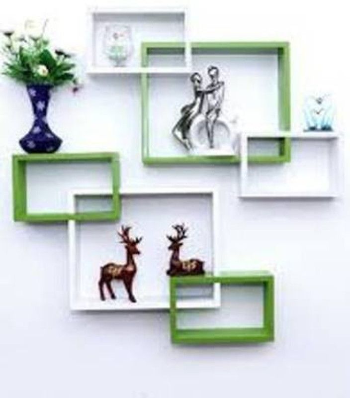 invention crafts Lastest Wall Shelf Wooden Wall Shelf  (Number of Shelves - 6, Green, White)
