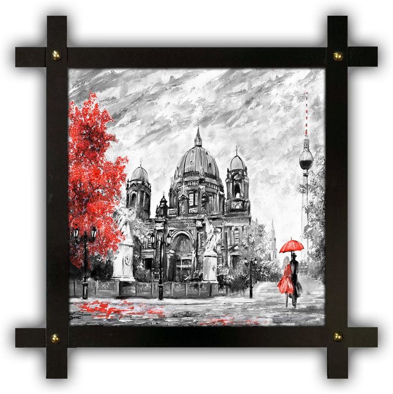 Poster N Frames Cross Wooden Frame Hand-Crafted with photo of Eiffel Tower Landscape Scenery 18072 Digital Reprint 16.5 inch x 16.5 inch Painting  (With Frame)