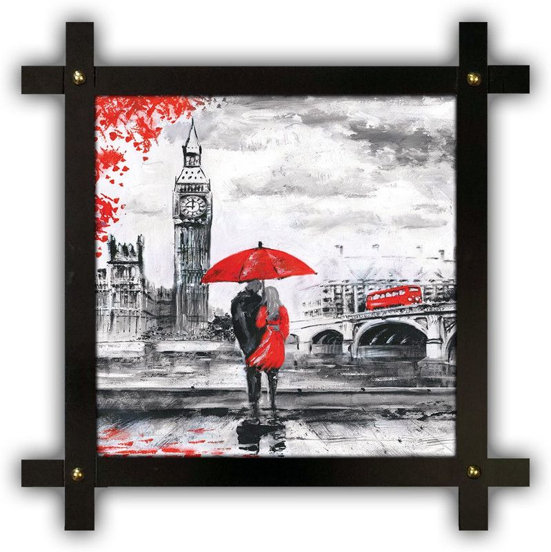 Poster N Frames Cross Wooden Frame Hand-Crafted with photo of Eiffel Tower Landscape Scenery 12015 Digital Reprint 16.5 inch x 16.5 inch Painting  (With Frame)