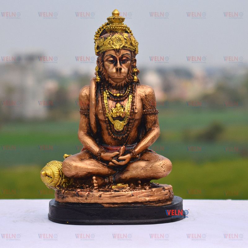 welno international Shri Hanuman Idol for Home Puja Room Decor Pooja Mandir office Hanumanji (19 cm) Decorative Showpiece - 18 cm  (Resin, Copper)