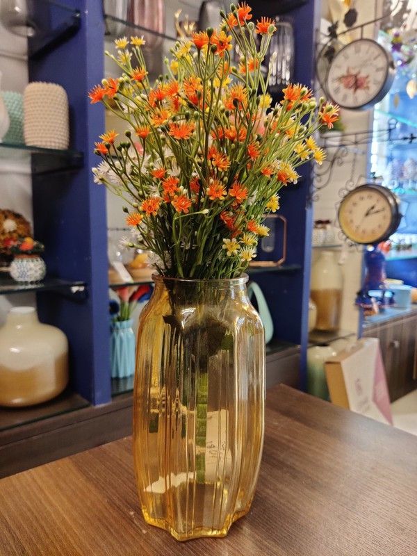 DECOR BOX Glass Vase  (9 inch, Yellow)
