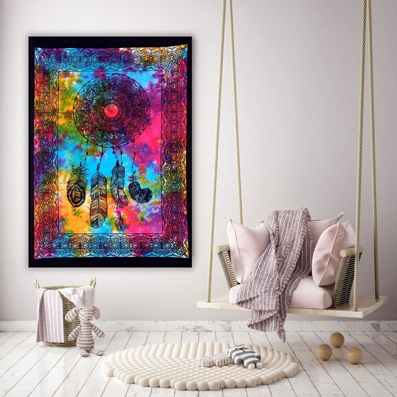 Handicraft-Palace Dream Catcher Tie Dye Printed Wall Hanging Art Tapestry  (Multicolor)