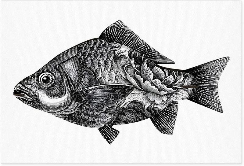Canvas Print Wall Art Black Flower Fish Art Paintings for Wall Vintage Fish Unframed Wall Art Prints Picture Artwork Wall Decor Modern Home Decoration For Bedroom Living Room Ready to Frame 12x18inch 1Pcs Paper Print  (18 inch X 12 inch, 1 POSTER)