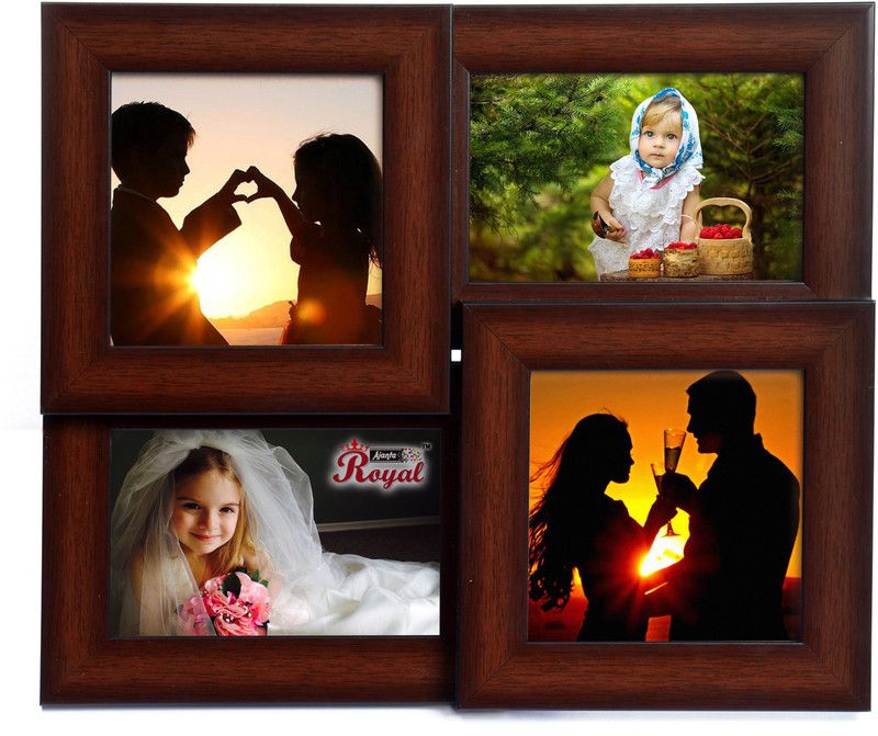 AJANTA ROYAL Glass Personalized, Customized Gift Best Friends Reel Photo Collage gift for Friends, BFF with Frame, Birthday Gift,Anniversary Gift Wall  (Brown, 4 Photo(s), 2- 5"x5" & 2-4"x6" Inch)
