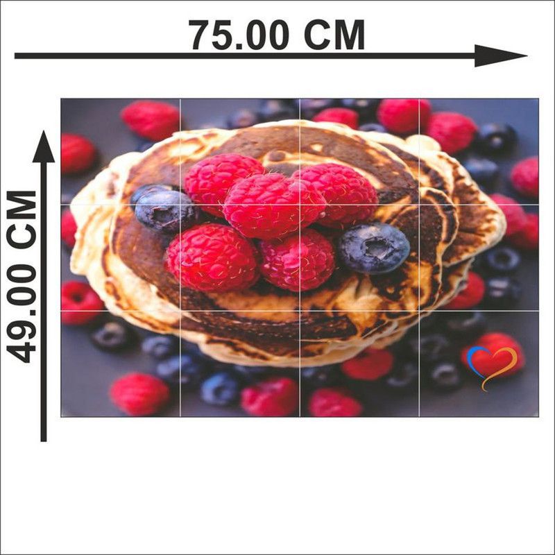 KAMYA HOME DÉCOR 49 cm Pencake with raspberry and blue berry Waterproof Kitchen wallpaper/poster Self Adhesive Sticker  (Pack of 1)