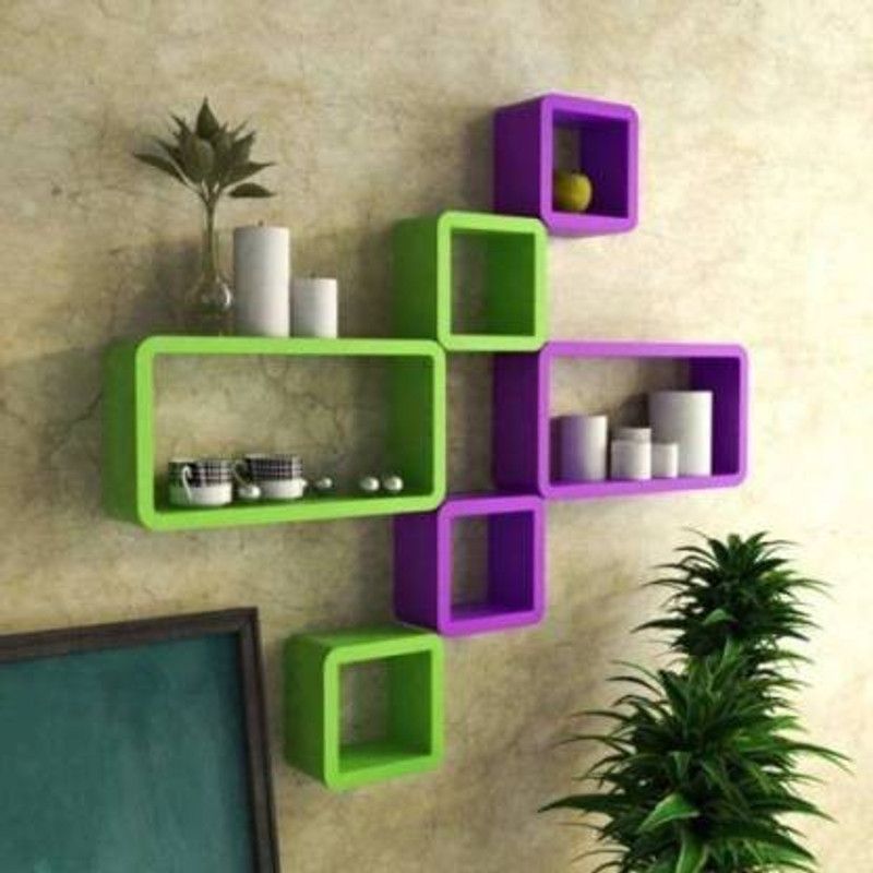 ANB Enterprises Wall shelf cube shape shelves MDF Wall hanging ,floating ,mounted decorative ,Home ,For :- living room and bedroom & office MDF (Medium Density Fiber) Wall Shelf  (Number of Shelves - 6, Green, Purple)