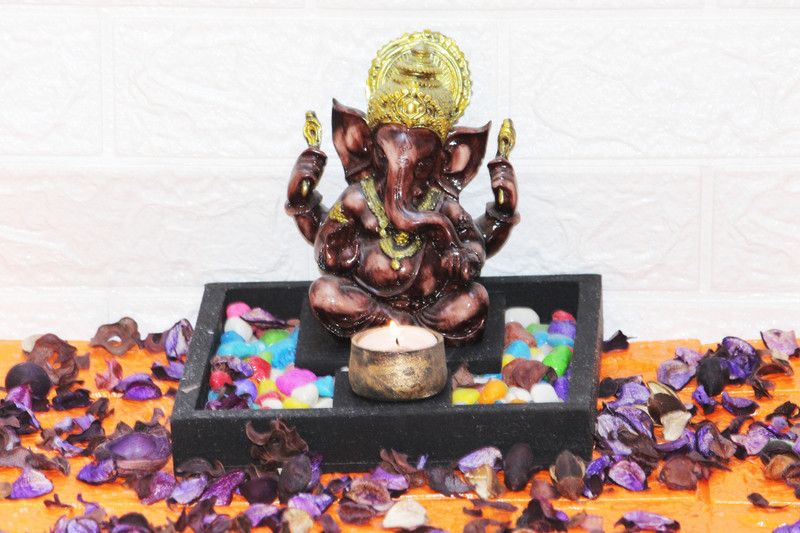 Miss Peach Handicrafts Resin Lord Ganesh Statue For Home Decoration|Ganpati idol|statues| Decorative Showpiece - 19 cm  (Polyresin, Brown, Black)
