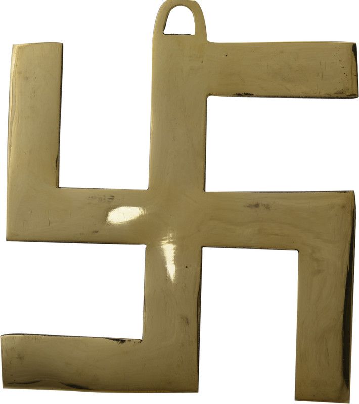 Kalarambh Brass Swastika Collectible Handicraft Hanging Art(4.5 x 0.02 x 5 inches) Decorative Showpiece - 12.7 cm  (Brass, Yellow)