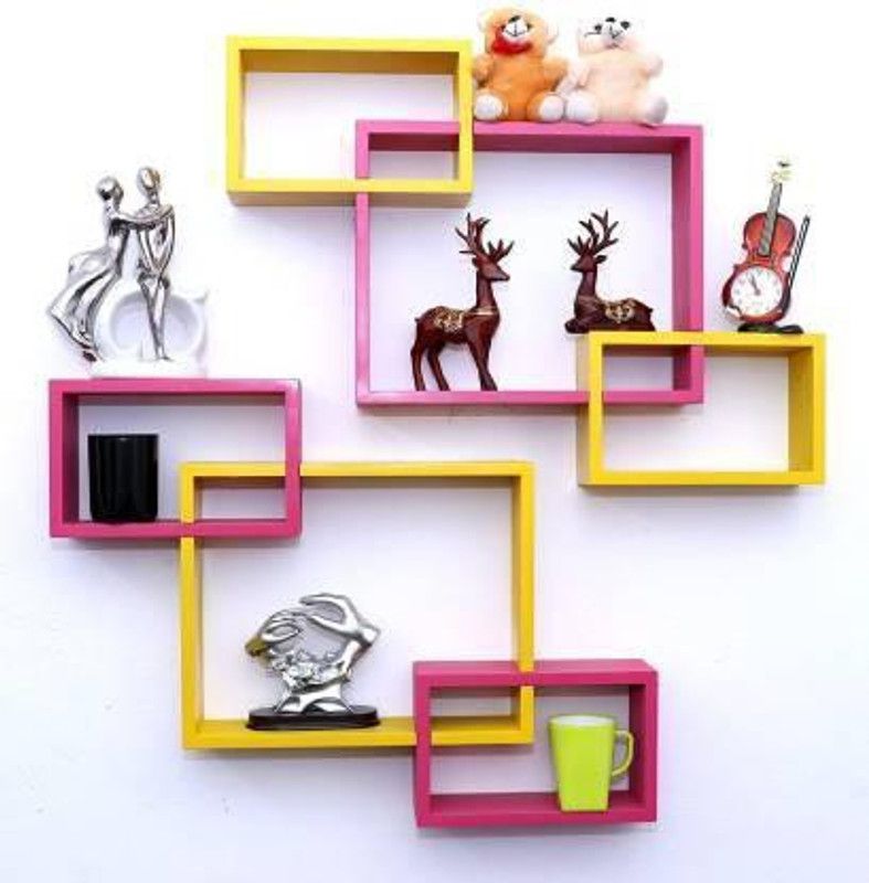 Anas Art Anas Art Interlock MDF Wall Shelf Dentistry Fiber Wall Shelves Package Of 1 Set Of 6 MDF (Medium Density Fiber) Wall Shelf (Number of Shelves - 6, Pink, Yellow) Wooden Wall Shelf  (Number of Shelves - 6, Pink, Yellow)
