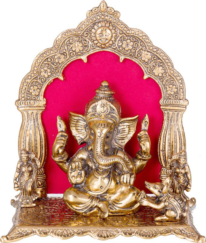 INTERNATIONAL GIFT Copper Get Ganesh Idol with 2 Diya with Beautiful Gift Box Packing Decorative Showpiece - 12 cm  (Aluminium, Copper)
