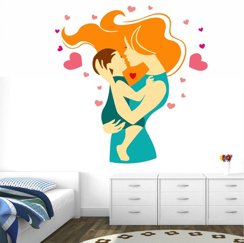 StickMe 60 cm Mother And Baby - Love - Child - Creative - Colorful - Wall Sticker-SM689 Self Adhesive Sticker  (Pack of 1)