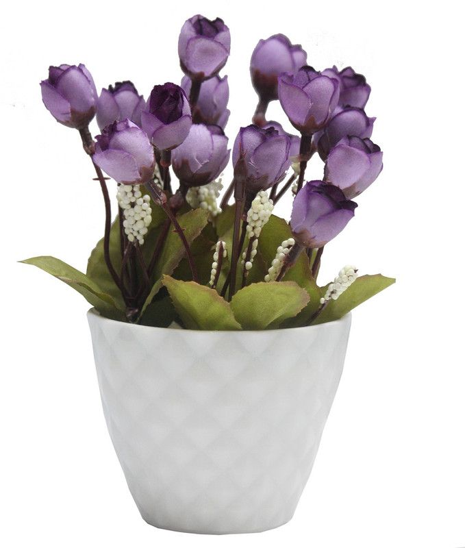 The Kamy Purple Lily Artificial Flower with Pot  (9 inch, Pack of 15, Flower Bunch)