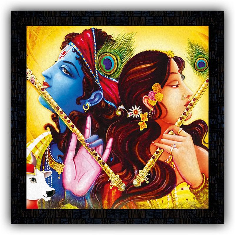 Poster N Frames framed poster of Radha Krishna-14711 Digital Reprint 14 inch x 14 inch Painting  (With Frame)