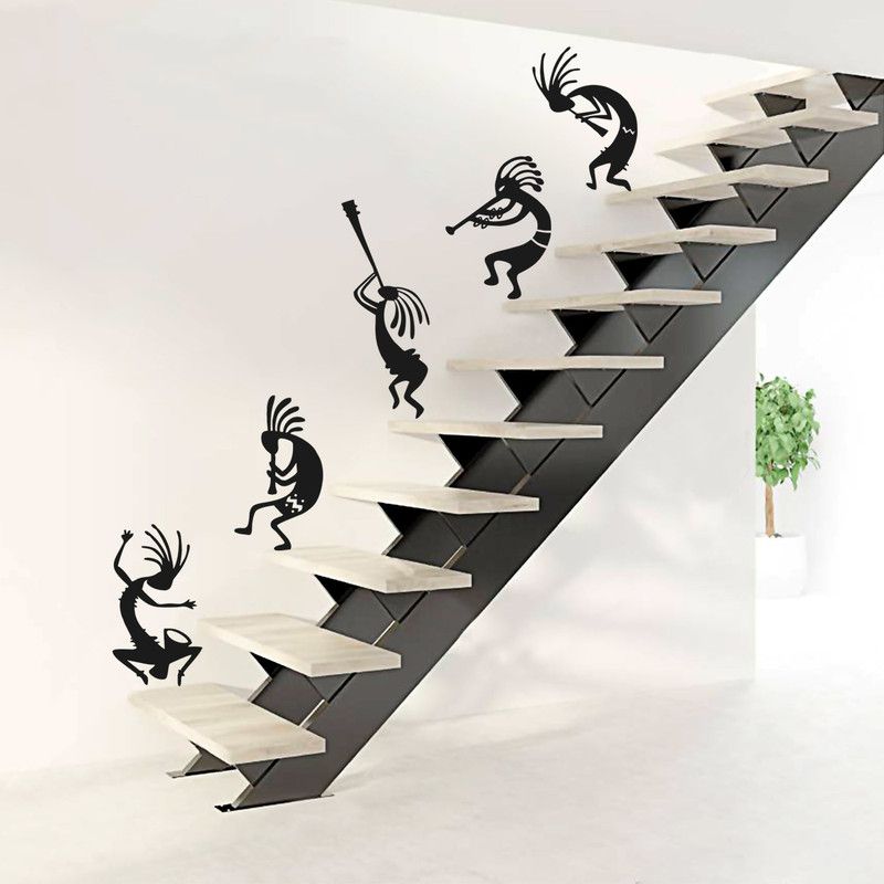 StickMe 120 cm African Music Band - Doodle - Kokopelli Art - Set Of 5 Stair Wall Stickers -SM556 Self Adhesive Sticker  (Pack of 1)