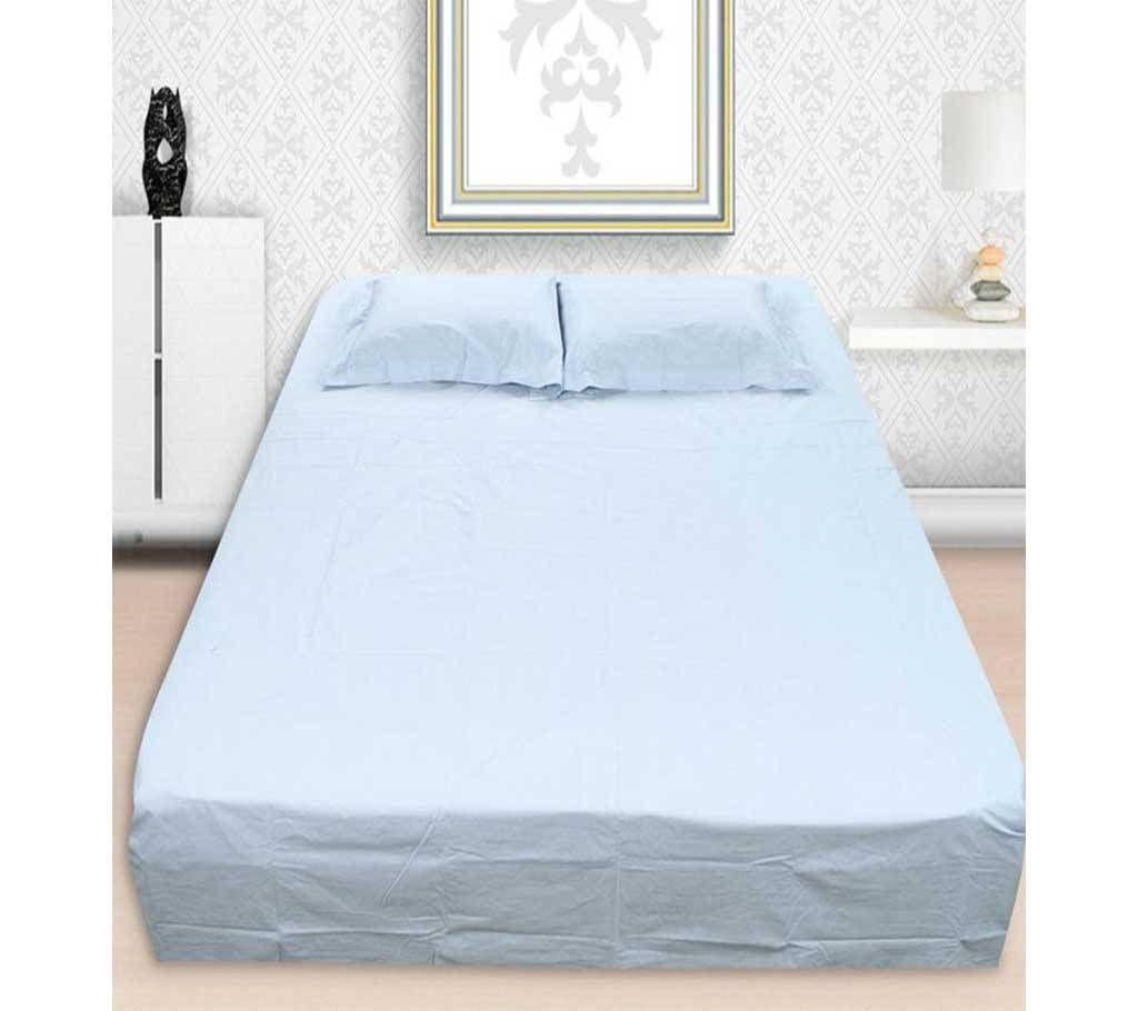 Cotton King Size Bed Sheet with Two Pillow Covers - Sky Blue