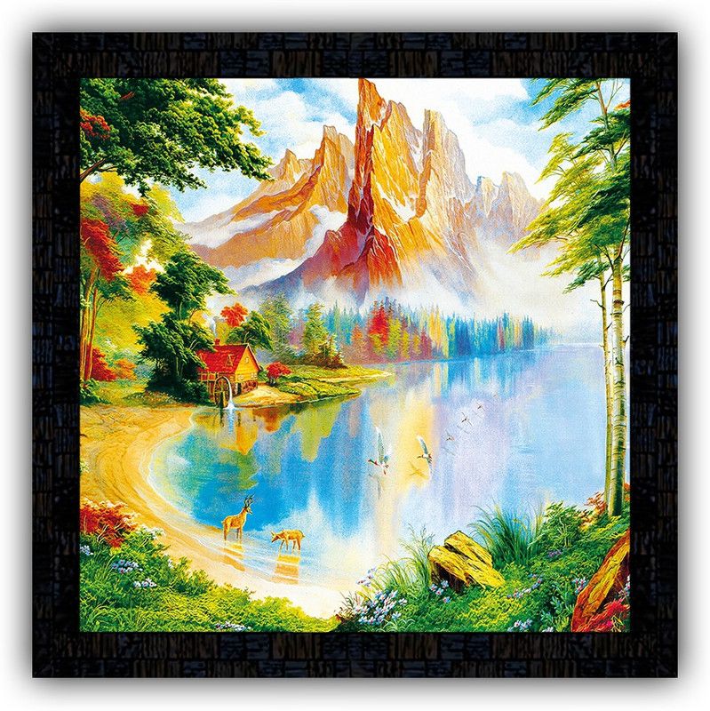 Poster N Frames framed poster of Hand Painted landscape scenery-26039 Digital Reprint 14 inch x 14 inch Painting  (With Frame)