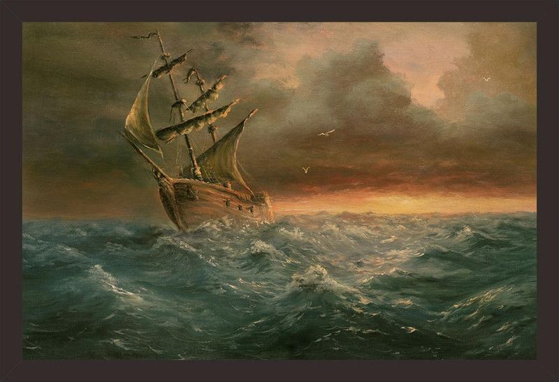 Mad Masters Ship in stormy nights 1 Piece wooden framed painting |Wall Art | Home Décor | Painting Art | Unique Design | Attractive Frames Digital Reprint 12 inch x 18 inch Painting  (With Frame)