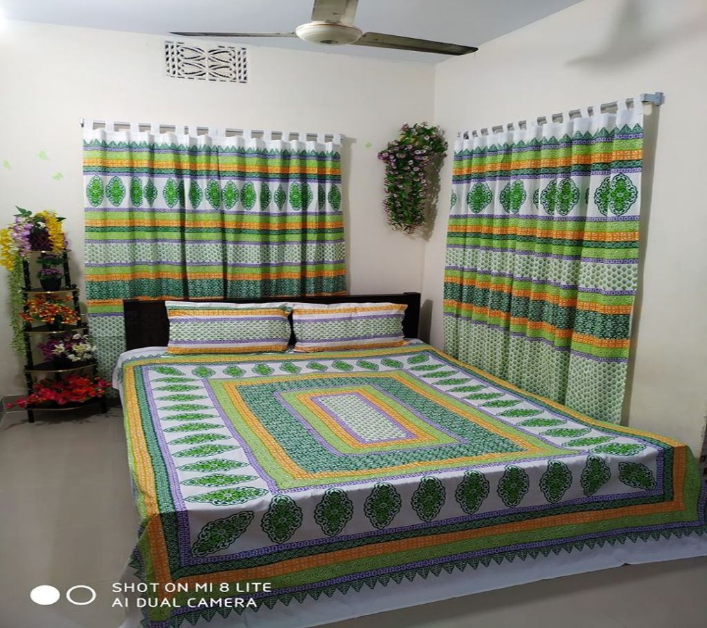 King Size Cotton Multi colors Block Printed Bed Sheet with Matching 2 Pillow Covers-28
