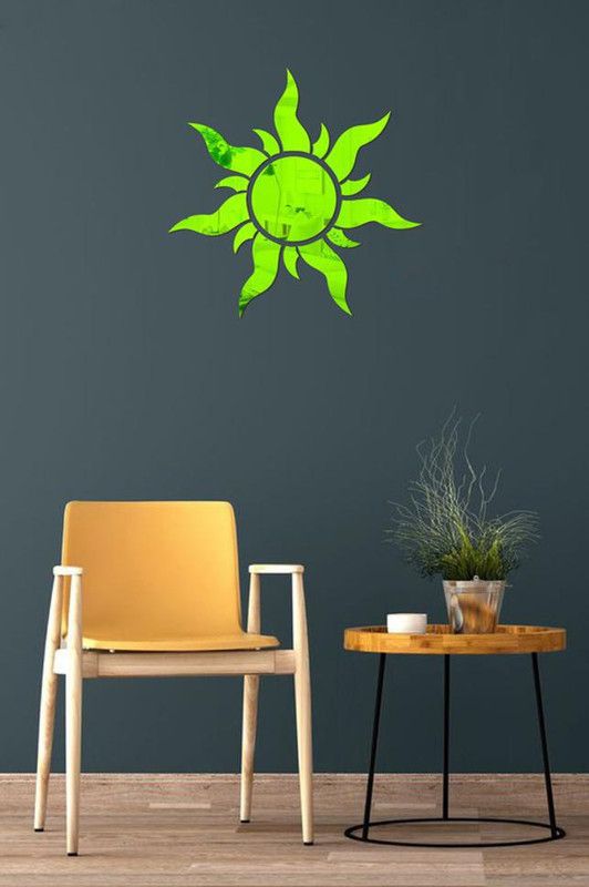 Décor Studio 50 cm beautiful sun green mirror acrylic sticker Self Adhesive Sticker  (Pack of 1)