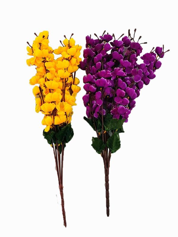 Ryme Beautiful Yellow & Purple Orchids Yellow, Purple Orchids Artificial Flower  (21 inch, Pack of 2, Flower Bunch)
