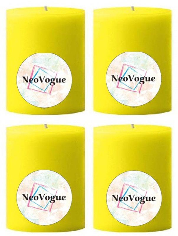 NeoVogue 3 X 2 Inch Scented Pillar Candles For Home Décor-Light Yellow-Pineapple Candle  (Yellow, Pack of 4)