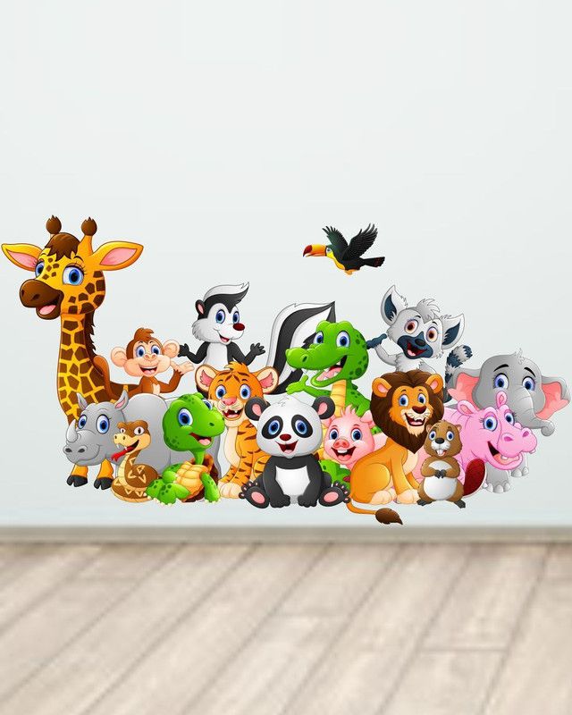 BALKRISHNAA WALL STICKER 95 cm ALL FOREST ANIMAL Self Adhesive Sticker  (Pack of 1)