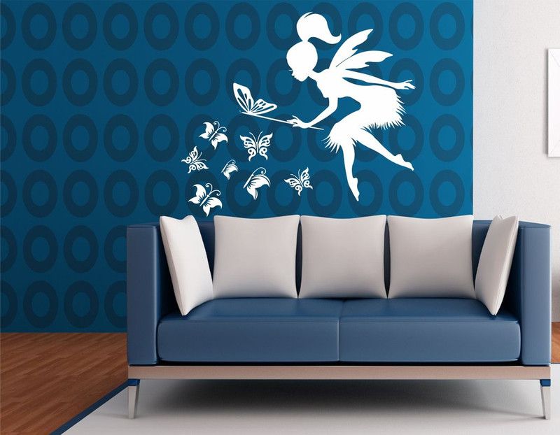Decor studio 66 cm Fairy with butterflyes white wall sticker decal sticker for home livingroom, bedroom Reusable Sticker  (Pack of 1)