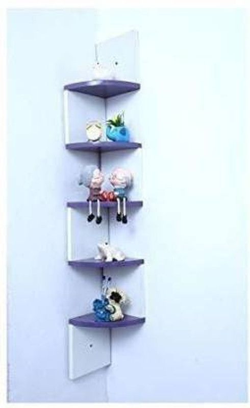 NationalArts Wooden Wall Shelf  (Number of Shelves - 5, White, Purple)